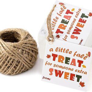 Fall Gift Tags with String - 100PCS Maple Leaves Fall Tags with 100 Feet Natural